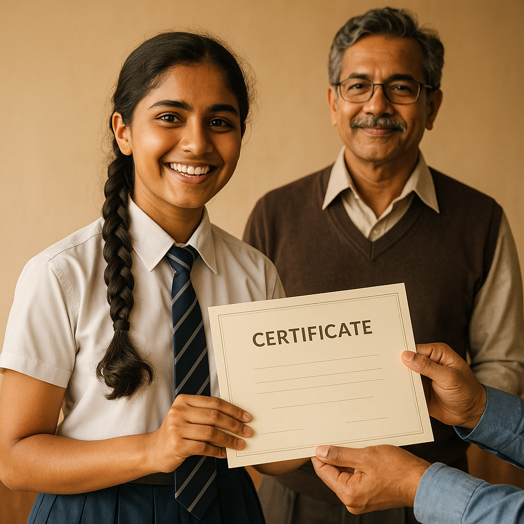 A student receiving a certificate